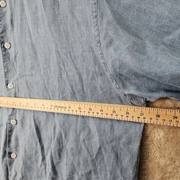 Tommy Bahama Denim Shirt 100% Linen Buttons Blue Short Sleeve Men's Sz XLT Tall - Picture 3 of 10